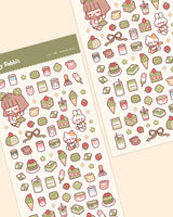 Decorate your planner / diary with these little stickers of matcha treats!

Kiss cut sticker sheet
1 sheet
Sheet size: 9 x 18 cm
Material: Washi sticker / Masking sticker