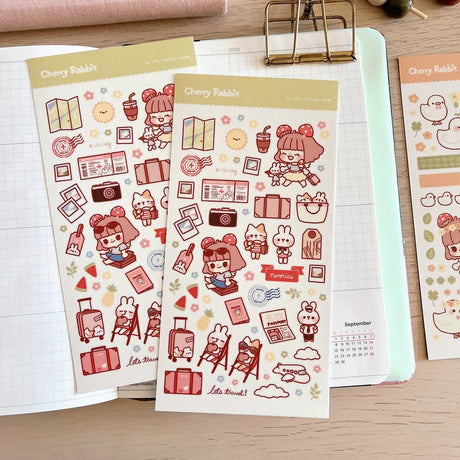 Semi-transparent washi paper sticker! Decorate your planner / diary with these cute little stickers of mushroom girl & friends travelling! ♡

Product details:

Kiss cut sticker sheet
1 sheet
Sheet size: 10 x 18 cm
Material: Washi sticker / masking sticker
Not waterproof
