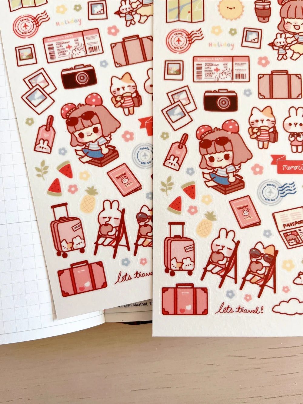 Semi-transparent washi paper sticker! Decorate your planner / diary with these cute little stickers of mushroom girl & friends travelling! ♡

Product details:

Kiss cut sticker sheet
1 sheet
Sheet size: 10 x 18 cm
Material: Washi sticker / masking sticker