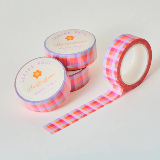 Cute &amp; colourful hand drawn gingham washi tape!

This paper masking tape is perfect for decorating your bullet journal and planners, scrapbooking &amp; gift wrapping. It'll add some fun and colour to any surface and is easy to peel off.

10m x 15mm