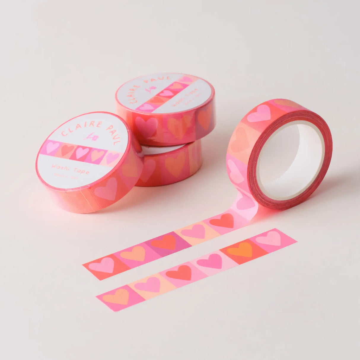 Cute &amp; colourful washi tape with a multi shades of pink love hearts design! Perfect for Valentine's Day.

This paper masking tape is perfect for decorating your bullet journal and planners, scrapbooking &amp; gift wrapping. It'll add some fun and colour to any surface and is easy to peel off.

10m x 15mm