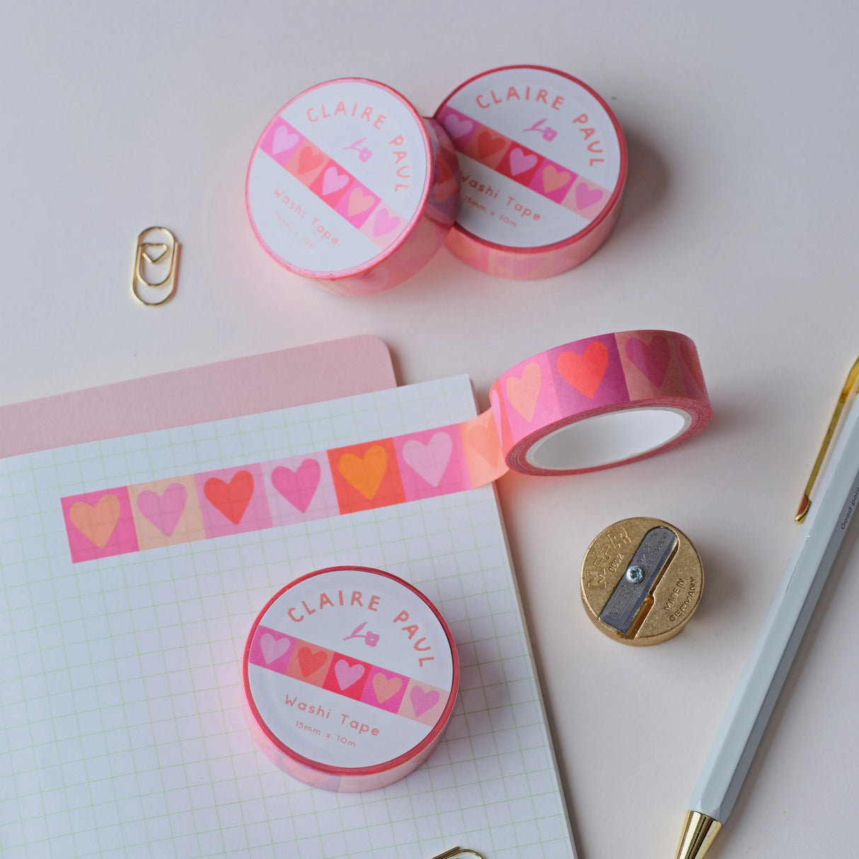 Cute &amp; colourful washi tape with a multi shades of pink love hearts design! Perfect for Valentine's Day.

This paper masking tape is perfect for decorating your bullet journal and planners, scrapbooking &amp; gift wrapping. It'll add some fun and colour to any surface and is easy to peel off.

10m x 15mm