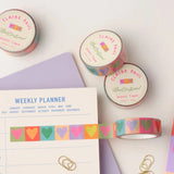 Cute &amp; colourful washi tape with a multi-coloured love hearts design! Perfect for Valentine's Day.

This paper masking tape is perfect for decorating your bullet journal and planners, scrapbooking &amp; gift wrapping. It'll add some fun and colour to any surface and is easy to peel off.

10m x 15mm