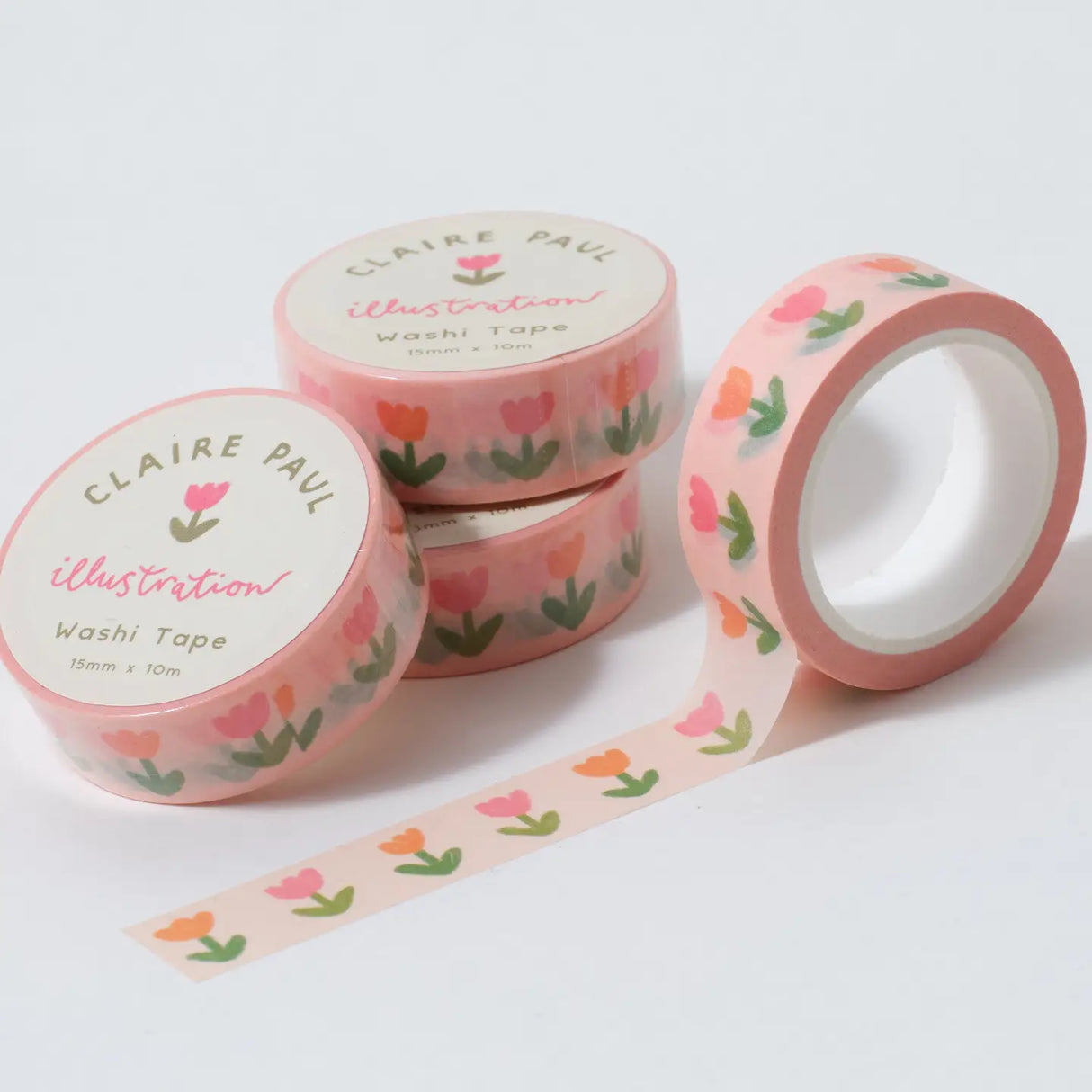 Cute floral wash tape in a pastel peach colour tone with pink and orange tulips.

This paper tape is perfect for decorating your bullet journal and planners, scrapbooking & gift wrapping. It'll add some fun and colour to any surface and is easy to peel off.
