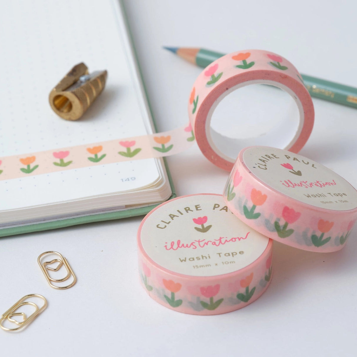 Cute floral wash tape in a pastel peach colour tone with pink and orange tulips.

This paper tape is perfect for decorating your bullet journal and planners, scrapbooking & gift wrapping. It'll add some fun and colour to any surface and is easy to peel off.