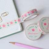 The most adorable washi tape! With a hand drawn pink floral pattern on a white background.

This paper tape is perfect for decorating your bullet journal and planners, scrapbooking & gift wrapping. It'll add some fun and colour to any surface and is easy to peel off.