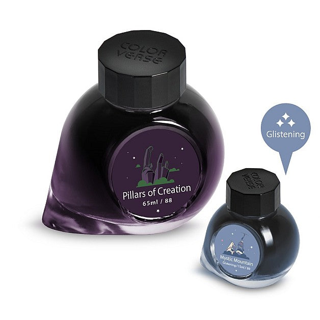 Indulge in a world of color with the Colorverse Season 7 writing ink. This premium ink provides a rich and vibrant writing experience, ideal for any stationery enthusiast. With Colorverse Season 7, every written word becomes a work of art. Enjoy a luxury writing experience.

Includes:

1 Bottle of 65 ml Pillars of Creation Ink
1 Bottle of 15 ml Mystic Mountain Ink - Glistening