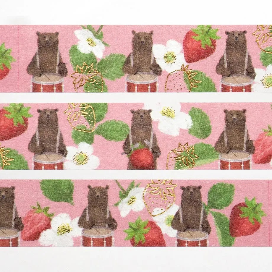 Cozyca Products - Akira Kusaka Washi Tape - Sweet Beats

Drummer Kuma-san's washi tape by illustrator Akira Kusaka. If you look closely at the tape, you can see that the drum that Kuma was playing is a strawberry and the stick is cutlery. The occasional shiny gold foil stamping is an accent for a stylish finish.

20mm wide x 5m long