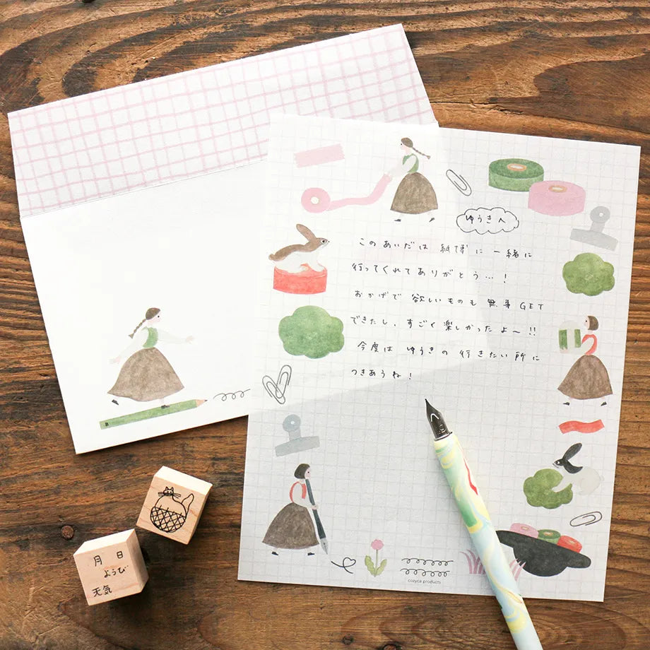 A charming letter set designed by illustrator unit tie.
Maste, clips, pencils, etc... A desk full of stationery is like a field!
The illustrations full of humor are irresistibly cute.

It is made of Mino washi paper and has a gentle texture.



Mino washi stationery
12 pieces size: 145×181mm
Envelope 4 pieces size: 94×165mm