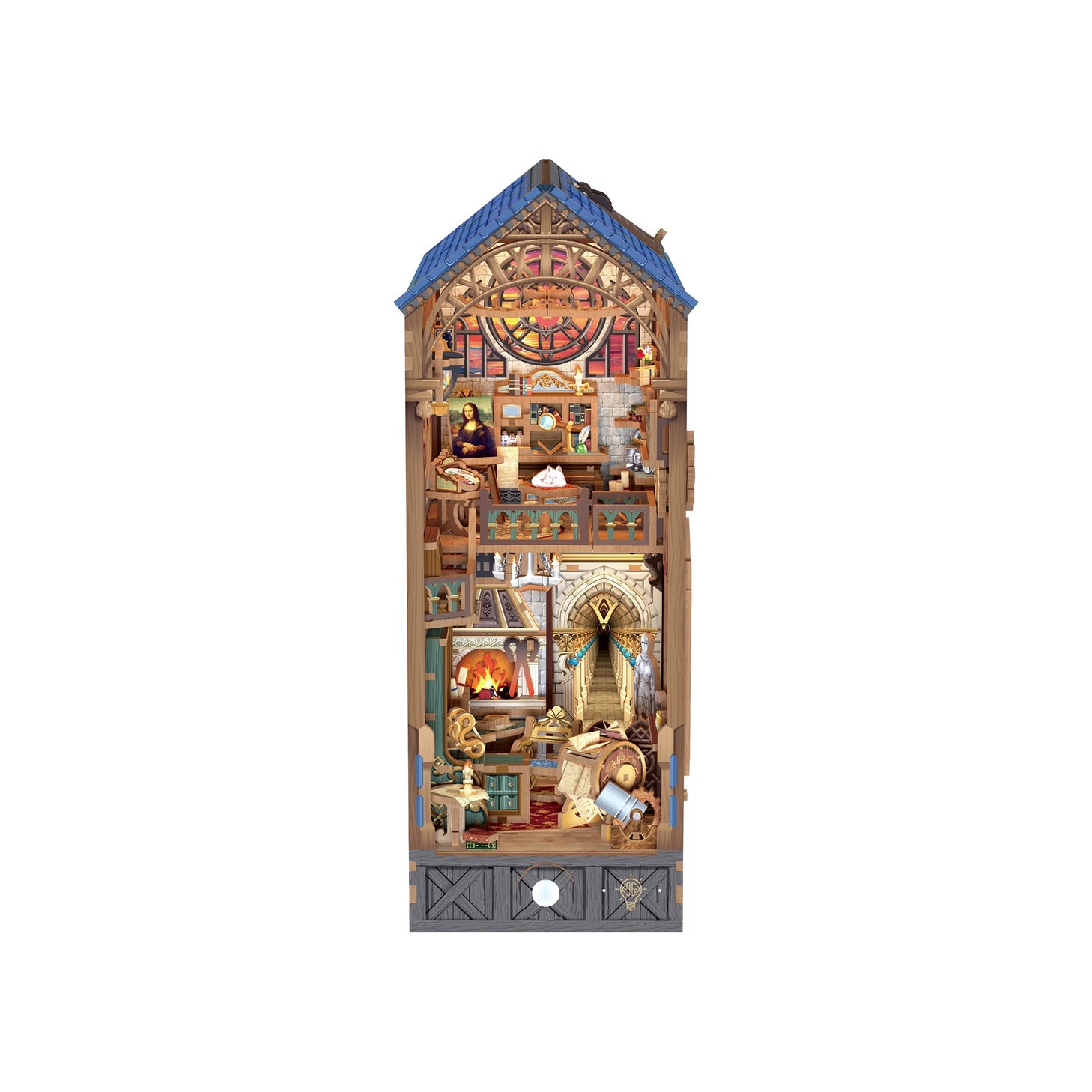 This miniature scene captures the soul of a Renaissance studio-arched windows filtering in warm light, a wooden easel displaying a half-finished sketch, parchment scrolls and notebooks scattered across a weathered worktable, and tools of invention and artistry tucked into every corner.&nbsp;

Illuminate your nook with a gentle tap on the touch-sensor power button. Or use the feature SMART SENSOR with a range of 20 inches, the LED light will seamlessly illuminate upon detection and gracefully fade out after 