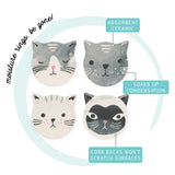 Danica Jubilee - Cats Meow Soak Up Coasters Set of 4

Made from a special super absorbent ceramic, these coasters will soak up any condensation, leaving your mug or glass drip-free. The cork backing prevents scrates on surfaces. A set of four comes packaged in a gift-ready box.