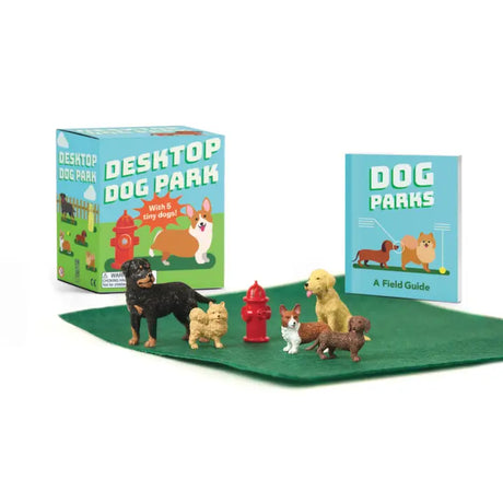 What's more entertaining and joyous than a trip to the dog park with your pup? A Desktop Dog Park you can enjoy during work hours! Create your own canine oasis with this adorable kit, featuring the world's most well behaved dogs.

Kit includes:
• 5 tiny resin dogs of various breeds
• 1 tiny fire hydrant (for when nature calls)
• A felt "lawn" to set the scene and keep your pups contained
• A 32-page mini book exploring the goings-on at the neighborhood dog hangout