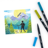 Marcadores artísticos con punta de pincel doble, paquete de 6, para paisajes