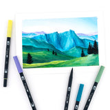 Marcadores artísticos con punta de pincel doble, paquete de 6, para paisajes