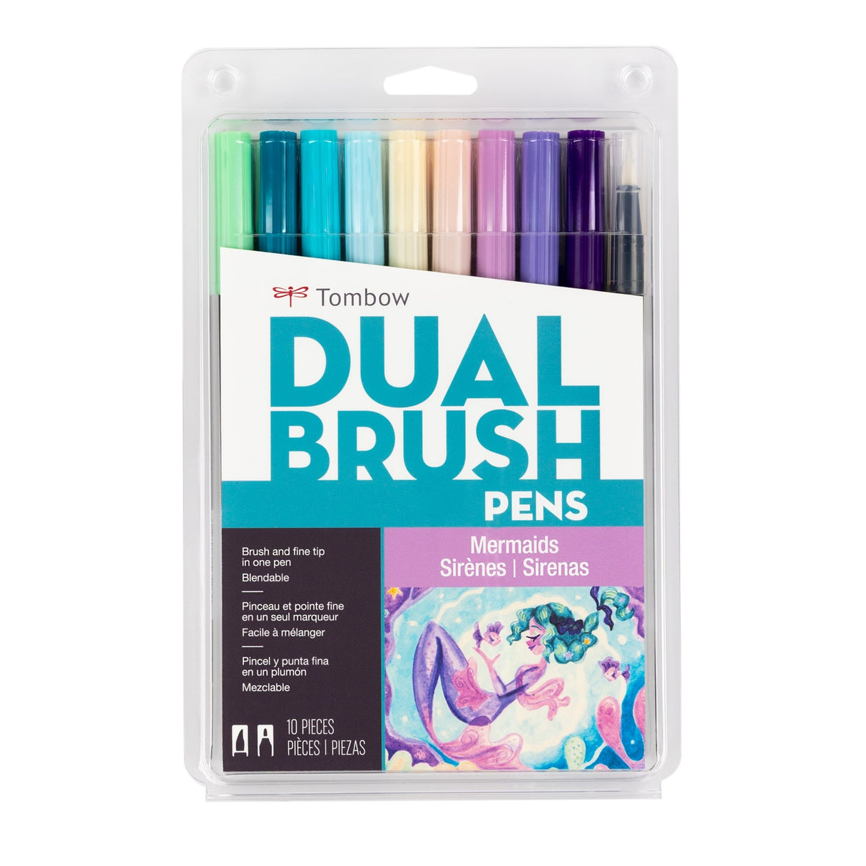 Tombow Dual Brush Pen Art Markers, Mermaids, 10-Pack