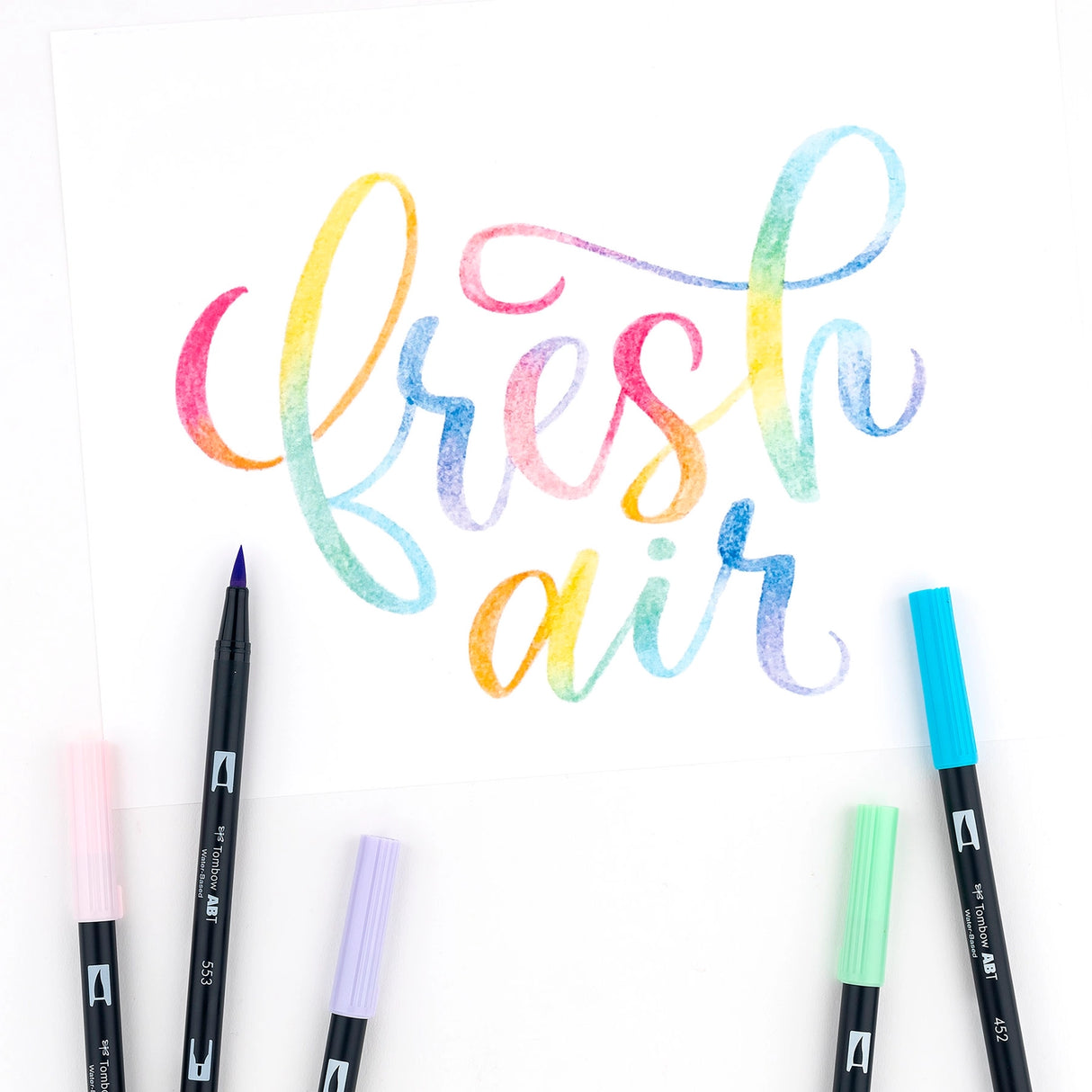 Set of 10 colors. Dual Brush Pens feature flexible brush tip and fine tip in one marker. Brush tip works like a paintbrush to create fine, medium or bold strokes; fine tip gives consistent lines. Dual Brush Pens are ideal for artists and crafters. The water-based ink is blendable and the resilient nylon brush retains its point stroke after stroke.

Colors include: 761 Carnation, 723 Pink, 991 Light Ochre, 062 Pale Yellow, 243 Mint, 451 Sky Blue, 452 Process Blue, 553 Mist Purple, 620 Lilac, N95 Cool Gray 1.