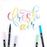 Set of 10 colors. Dual Brush Pens feature flexible brush tip and fine tip in one marker. Brush tip works like a paintbrush to create fine, medium or bold strokes; fine tip gives consistent lines. Dual Brush Pens are ideal for artists and crafters. The water-based ink is blendable and the resilient nylon brush retains its point stroke after stroke.

Colors include: 761 Carnation, 723 Pink, 991 Light Ochre, 062 Pale Yellow, 243 Mint, 451 Sky Blue, 452 Process Blue, 553 Mist Purple, 620 Lilac, N95 Cool Gray 1.