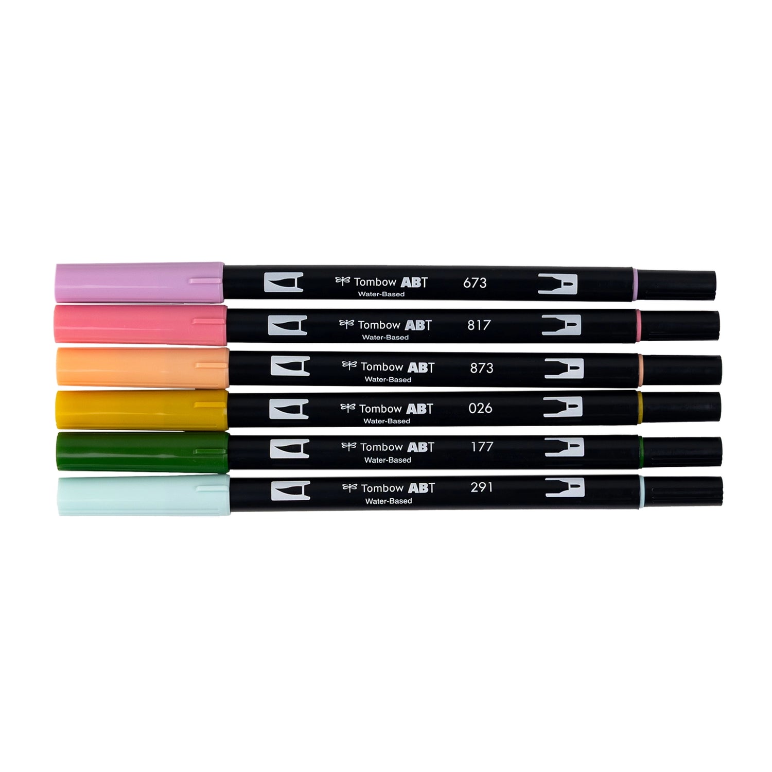 Set of 6 colors. Dual Brush Pens feature a flexible brush tip and a fine tip in one marker. The brush tip works like a paintbrush to create fine, medium, or bold strokes, while the fine tip provides consistent lines. The Teatime palette is inspired by elegant tea blends, featuring soft florals and earthy tones for a refined, calming aesthetic. The water-based ink is blendable, and the resilient nylon brush retains its point stroke after stroke. Colors include: Orchid (673), Mauve (817), Coral (873), Yellow 