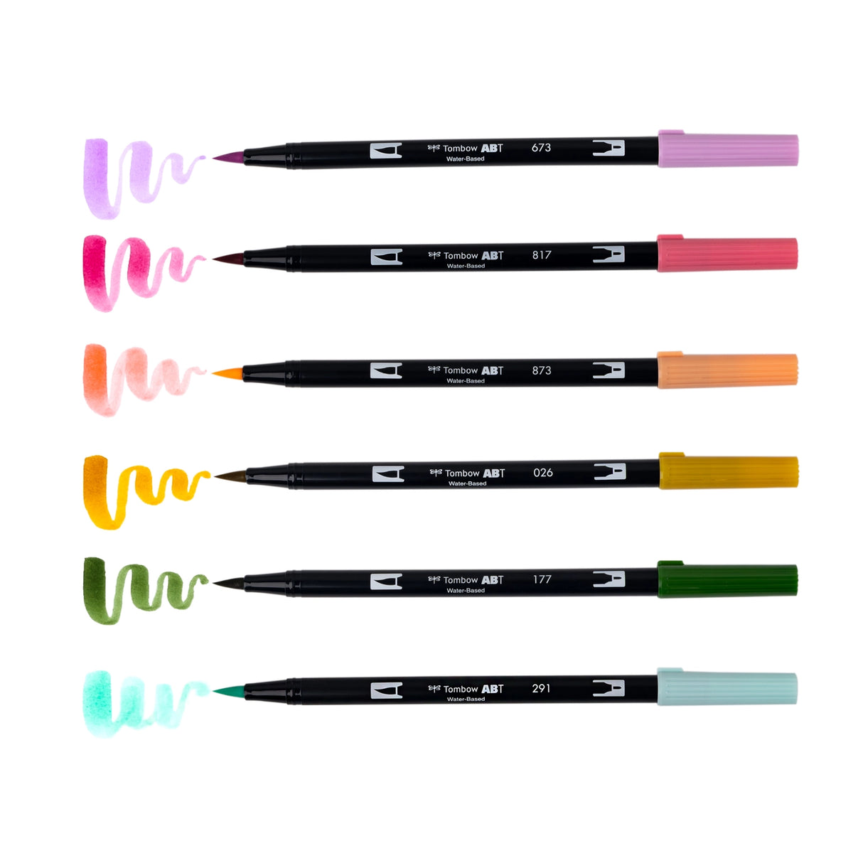 Set of 6 colors. Dual Brush Pens feature a flexible brush tip and a fine tip in one marker. The brush tip works like a paintbrush to create fine, medium, or bold strokes, while the fine tip provides consistent lines. The Teatime palette is inspired by elegant tea blends, featuring soft florals and earthy tones for a refined, calming aesthetic. The water-based ink is blendable, and the resilient nylon brush retains its point stroke after stroke. Colors include: Orchid (673), Mauve (817), Coral (873), Yellow 