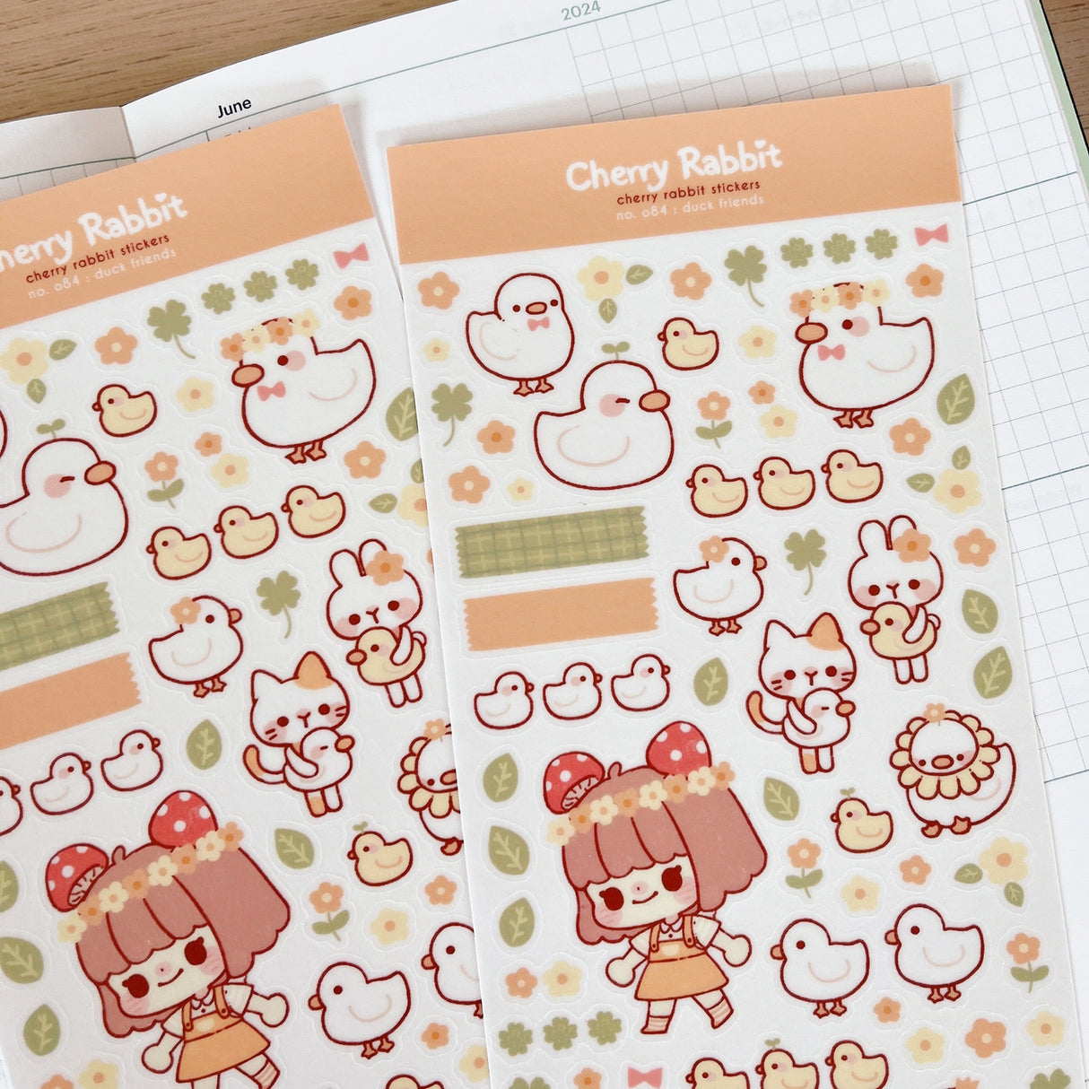 Cherry Rabbit Duck Friends Sticker Sheet