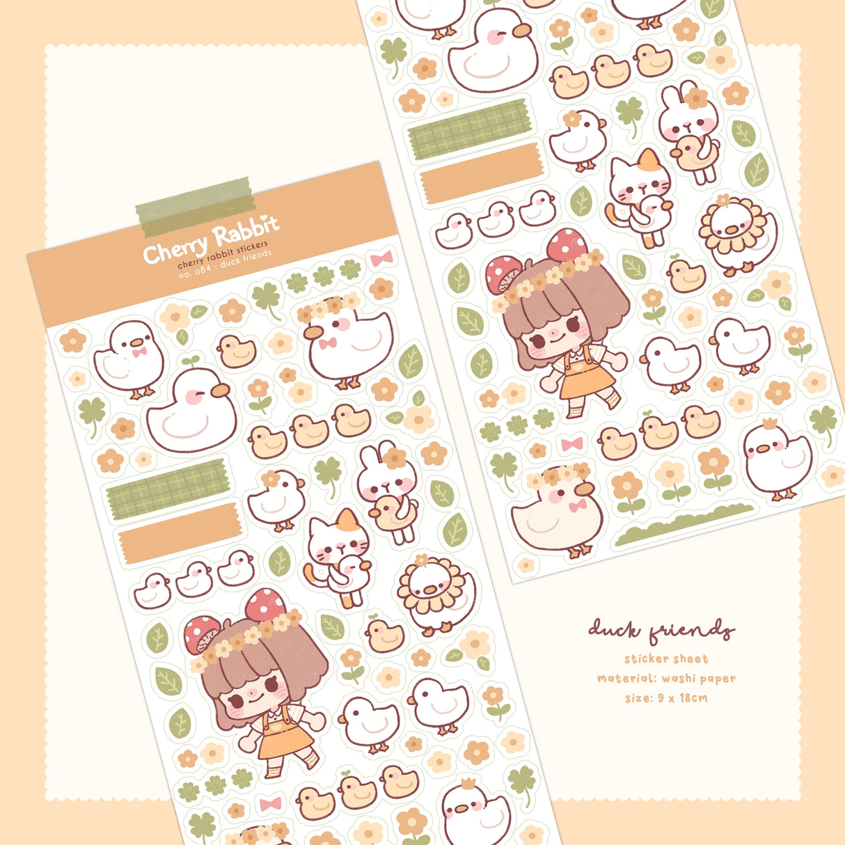 Cherry Rabbit Duck Friends Sticker Sheet