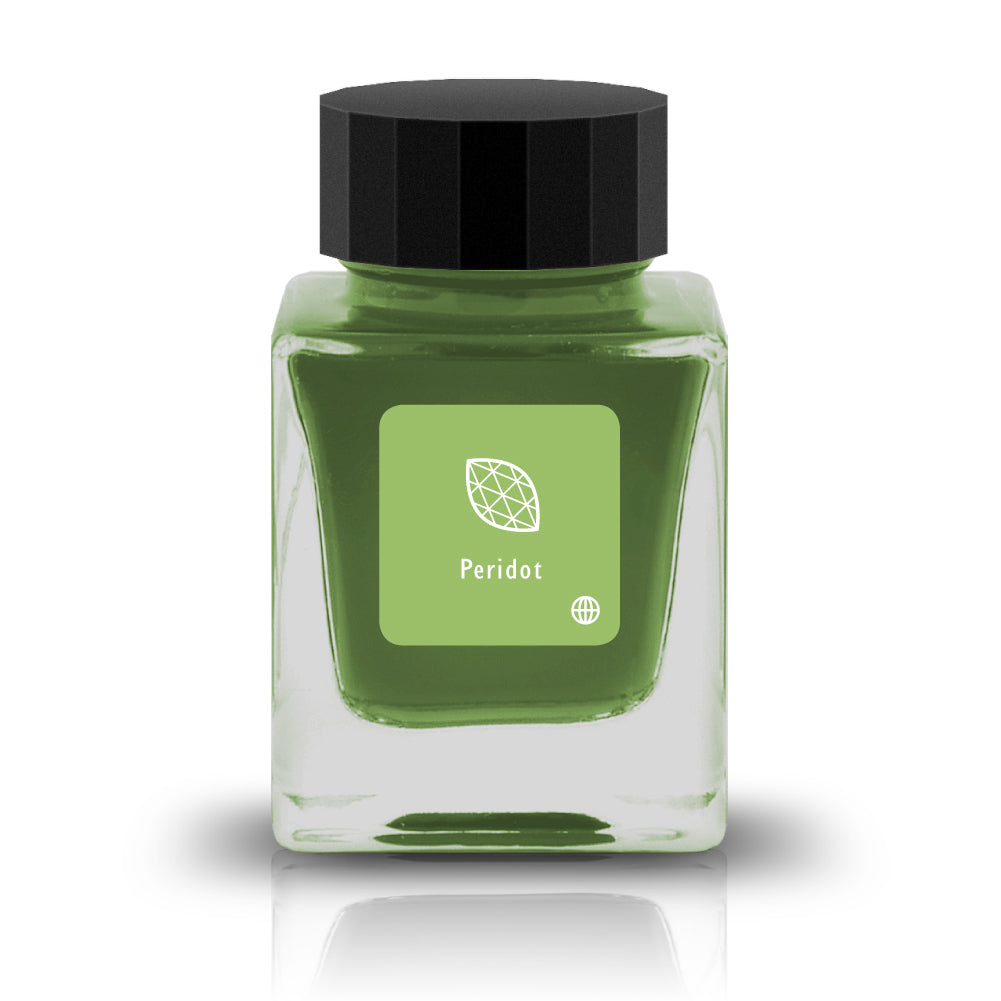 Embrace the bold and vibrant tones of nature through Tono &amp; Lims'&nbsp;Earth Contact Line. Inspired by rich gemstones, each ink color is perfect for those who enjoy adding radiance to their collection. Be sure to shake the bottle well before use to evenly disperse the glitter.

RGB: 157, 191, 105
Green
Shimmering
30 ml