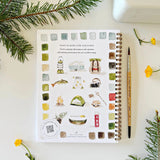 Twelve camping illustrations — a vintage camper, lantern, campfire, tent, canoe, s'mores, and more — each pre-outlined with step-by-step instructions. Paintings take about thirty minutes from start to finish, making it approachable for first-time painters and a favorite for gifting.