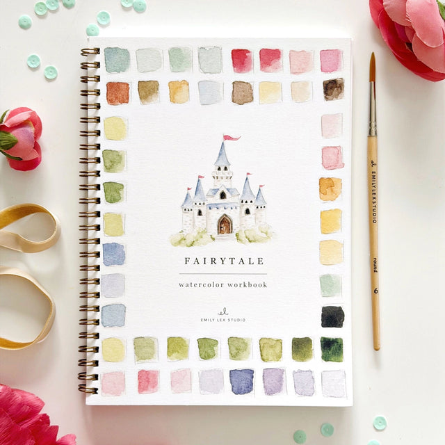 Twelve storybook illustrations — a princess, castle, dragon, mermaid, fairy, unicorn, and more — each pre-outlined with step-by-step instructions. Paintings take about thirty minutes from start to finish, making it a favorite for young painters and the grown-ups who paint alongside them.

12 beginner-friendly illustrations
Thick 120lb watercolor paper&nbsp;
Lay-flat pages with spiral binding for hassle-free painting and easy tear-out&nbsp;
Lightly outlined sketches to guide you&nbsp;
Easy to carry, travel-r