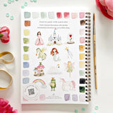 Twelve storybook illustrations — a princess, castle, dragon, mermaid, fairy, unicorn, and more — each pre-outlined with step-by-step instructions. Paintings take about thirty minutes from start to finish, making it a favorite for young painters and the grown-ups who paint alongside them.

12 beginner-friendly illustrations
Thick 120lb watercolor paper&nbsp;
Lay-flat pages with spiral binding for hassle-free painting and easy tear-out&nbsp;
Lightly outlined sketches to guide you&nbsp;
Easy to carry, travel-r
