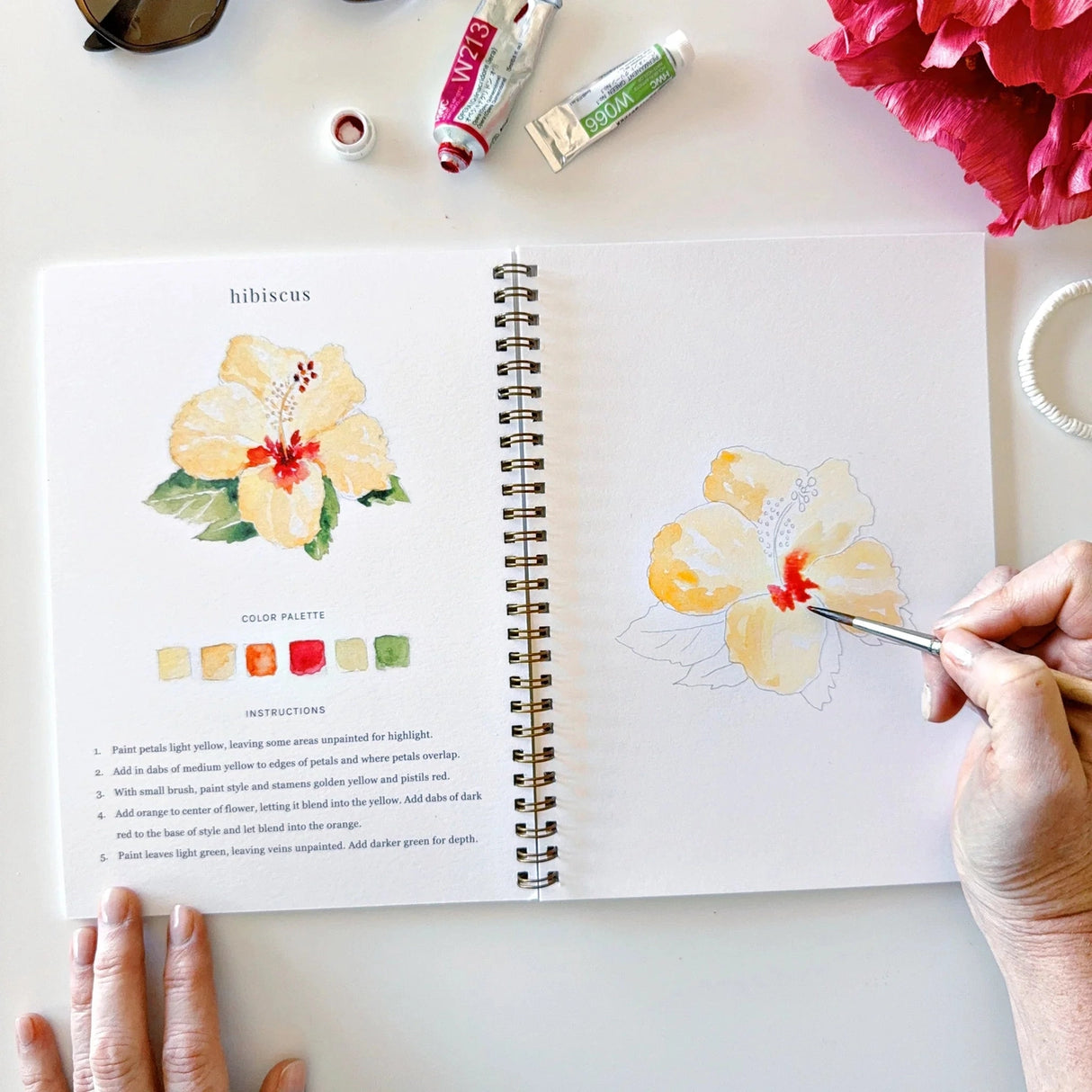 Emily Lex Studio Watercolor Workbook - Tropical

Twelve tropical illustrations — a palm tree, hibiscus, sea turtle, flamingo, pineapple, surfboards, and more — each pre-outlined with step-by-step instructions. Paintings take about thirty minutes from start to finish, making it approachable for first-time painters and a favorite for gifting.

12 beginner-friendly illustrations
Thick 120lb watercolor paper&nbsp;
Lay-flat pages with spiral binding for hassle-free painting and easy tear-out&nbsp;
Lightly outlin