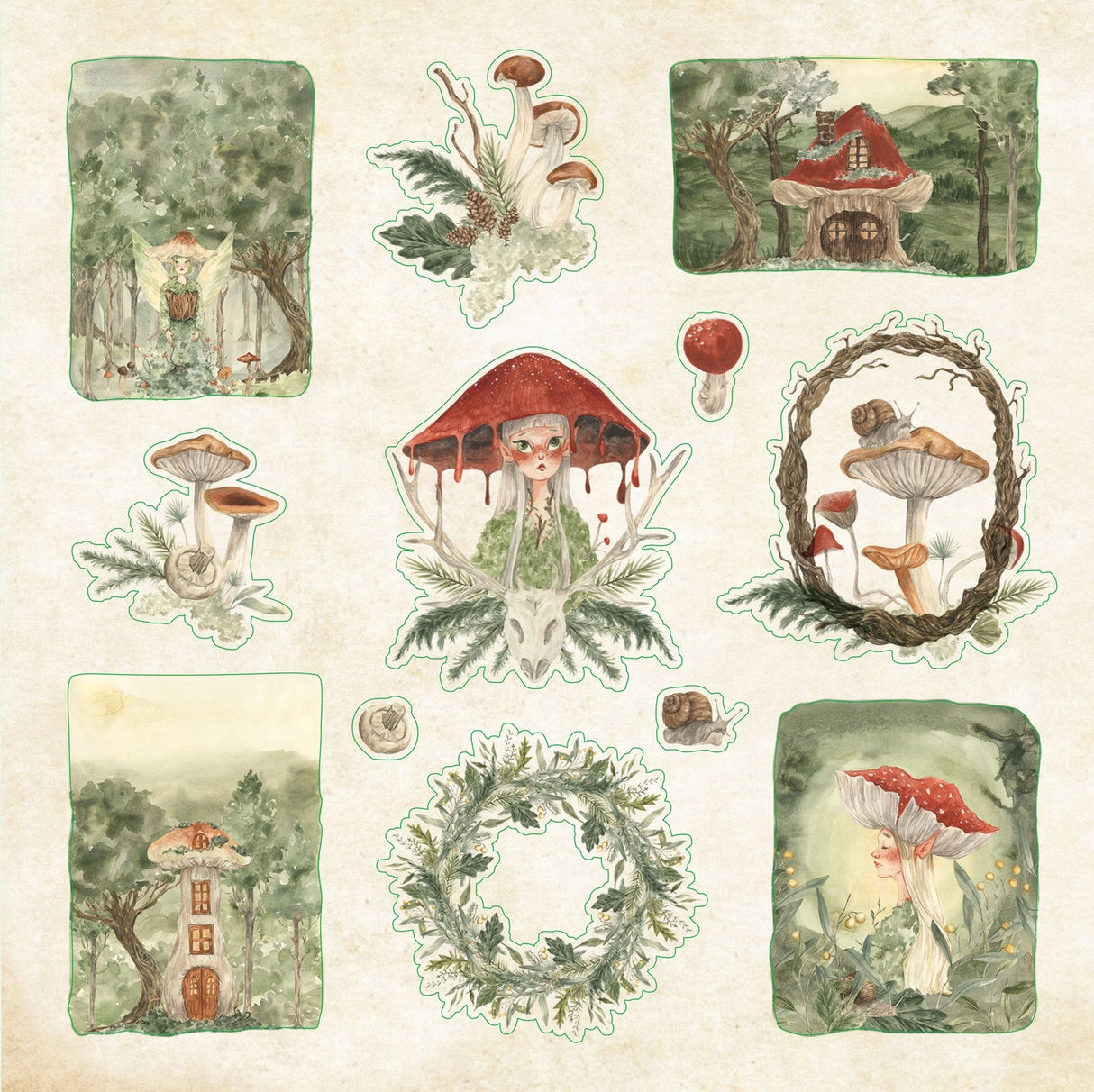 Draw from the power of nature with this fantastic treasury of woodland wonders! 50 vibrant pages brim with more than 800 stickers, all featuring a forest flourish. Eclectic assortment spans a diverse range: birds, insects, animal families, trees, mushrooms, ferns, flowers, fairy folk, seasons, moonlit magic, far-flung landscapes, plus an assortment of woodland borders, labels, seals, and so much more.