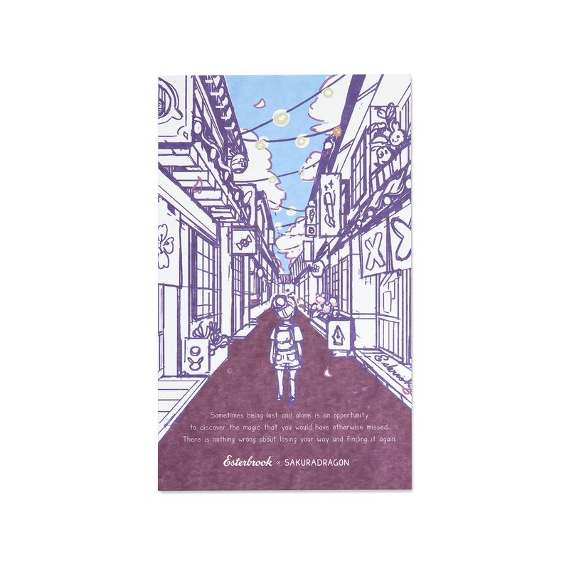 Featuring original Sakura Street illustrations by Cindy Duong, this five-piece blotter paper set adds the collection's colorful imagination to a useful fountain pen accessory. The papers can be used to absorb excess ink while writing or as decorative placeholders and bookmarks within a journal.