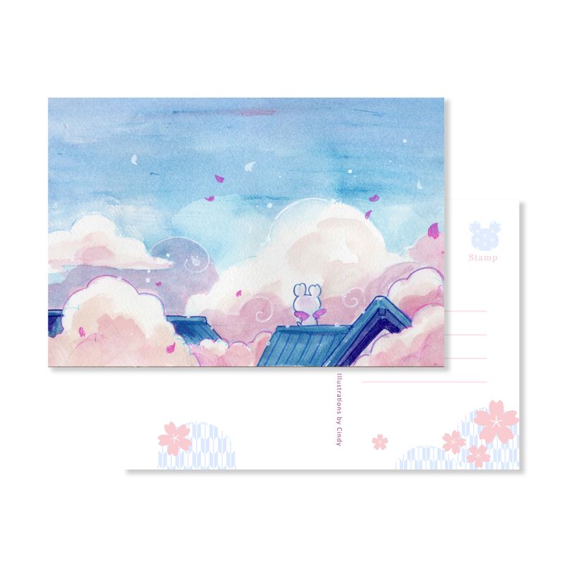 Send a note from Sakura Street with this set of three premium postcards featuring Cindy Duong's original illustrations. The set includes the Dino Sky, Dino Sakura, and Sakura Street designs, each printed on heavyweight cardstock. A custom address layout on the reverse adds more of the collection's playful artwork to every piece of correspondence.