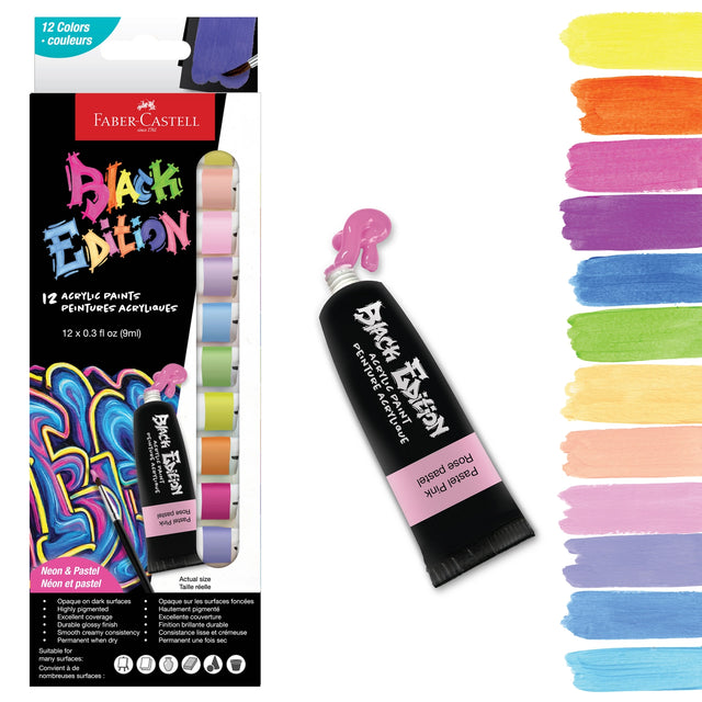 Faber-Castell Black Edition Acrylic Liquid Paint Tubes - Neon

Acrylic paint set with 12 tubes of paint, each 03. fl oz (9ml) in size.