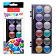 This complete watercolor paint cake set features 12 vibrant colors and includes a paint brush. The pigment packed paints are easy to mix and blend and feature deep pans of opaque colors that work on paper, canvas and wood.