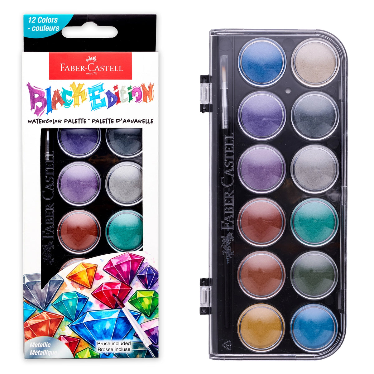 This complete watercolor paint cake set features 12 vibrant colors and includes a paint brush. The pigment packed paints are easy to mix and blend and feature deep pans of opaque colors that work on paper, canvas and wood.