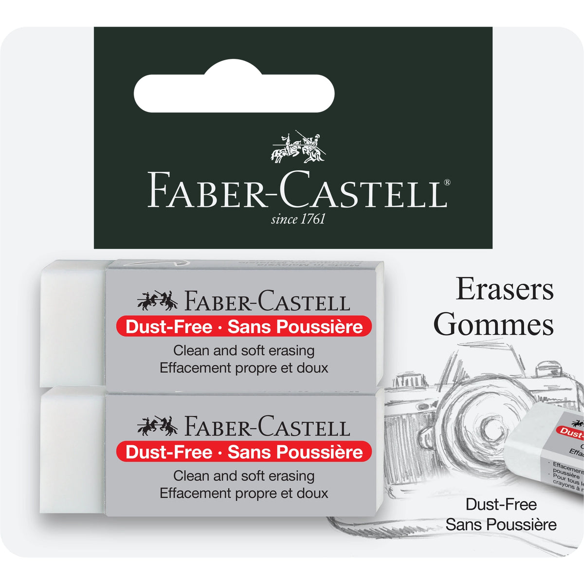 Vinyl eraser for clean and soft erasing. The eraser is dust-free meaning that there is less eraser waste as the residue rolls together. Latex and phthalate-free.