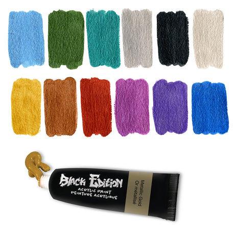 Faber-Castell Black Edition Acrylic Liquid Paint Tubes - Metallic

Acrylic paint set with 12 tubes of paint, each 03. fl oz (9ml) in size.