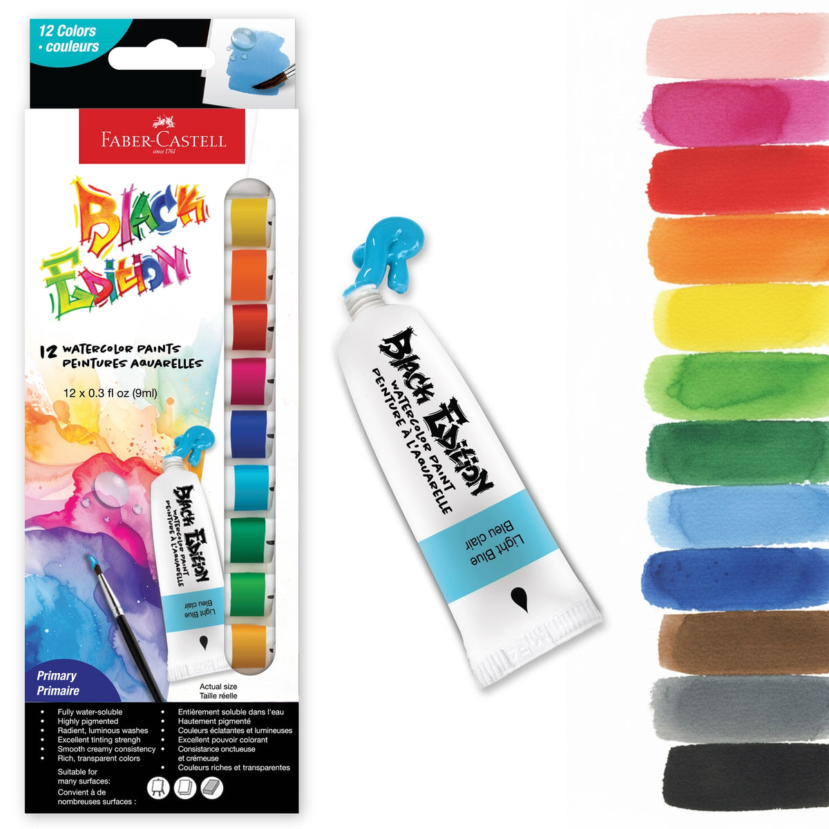 Faber-Castell Black Edition Acrylic Liquid Paint Tubes - Pastel

12 Count set of watercolor paint tubes, each 0.3 fl oz (9ml) in size for use on light colored papers.