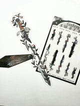 The Fantasy Swords sticker sheet has illustrations by Shelley Couvillion. I paint everything myself in goache! No AI here. This set pairs perfectly with the Swords washi tape as it uses the same illustrations! Perfect for journaling, especially for those of us with a gothy or fantasy or dark academia aesthetic.