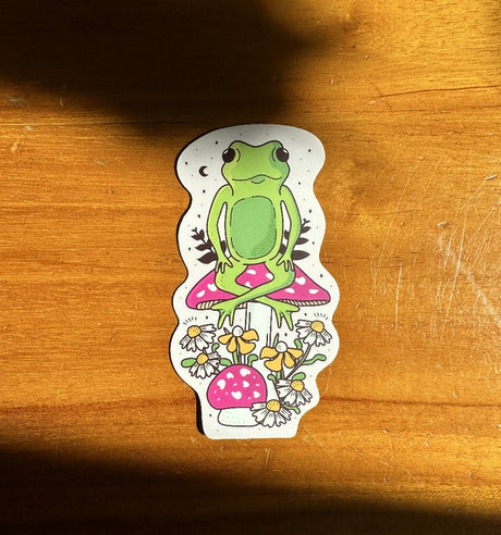 Pegatina de vinilo con diseño de ranas y hongos florales