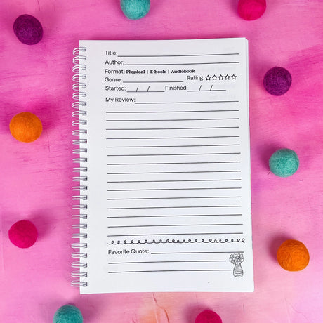 Keep track of your book reviews with this cute book review journal. There are 100 pages for different book reviews. Each review page includes the Title, Author, Start and Finish Dates, Star Rating, Favorite Quote area and your Review!&nbsp;

*DETAILS*

Size: 6x9"

Paper: 80lb interior paper

Wire coil binding

Gloss laminate cover