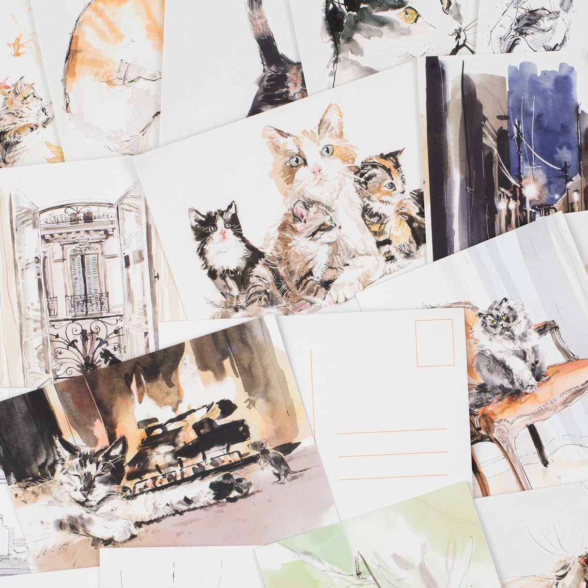25 postcards featuring artwork from The Book of Cat Poems illustrated by Sarah Maycock. Features the feline friends inspired by the poems of John Keats, Margaret Atwood and Oscar Wilde among others, alongside short quotations from the works on the back. Beautifully packaged in a paperback case. Each card has space on the back for your personal message.