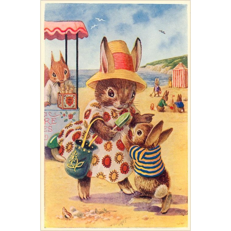 Elevate your inventory with this classic 3.5" x 5.5" postcard featuring an image from our By the Sea collection titled Bunny Family at Beach.
