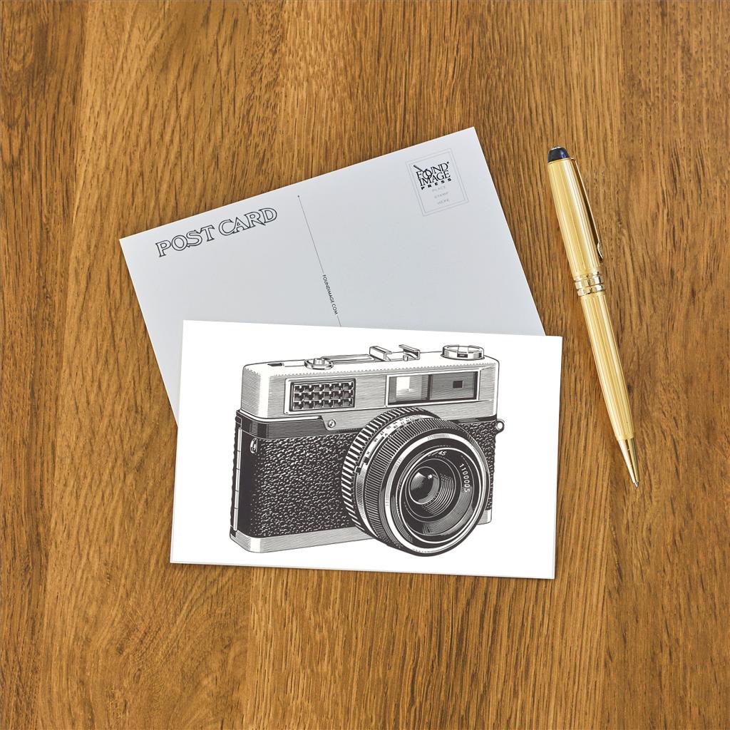Elevate your inventory with this classic 3.5" x 5.5" postcard featuring an image from our Photography & Film Related collection titled Camera with Built-in Flash.