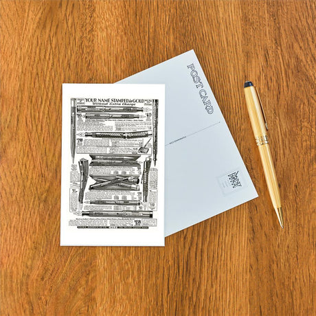 Elevate your inventory with this classic 3.5" x 5.5" postcard featuring an image from our Literature & Letters collection titled Fountain Pen Catalog.