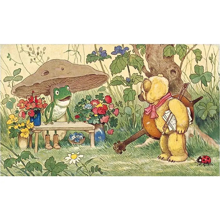 Elevate your inventory with this classic 3.5" x 5.5" postcard featuring an image from our Music &amp; Opera collection titled Frog Flower Seller and Bear Cellist.

It captures a nostalgic, vintage-inspired aesthetic that customers love. Perfect for adding a charming, retro flair to your repertoire.

• Size: 3.5" × 5.5"

• Made in USA using biodegradable, recycled, and recyclable materials