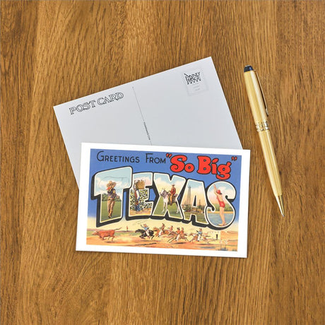 Elevate your inventory with this classic 3.5" x 5.5" postcard featuring an image from our Texas collection titled Greetings from So Big Texas.