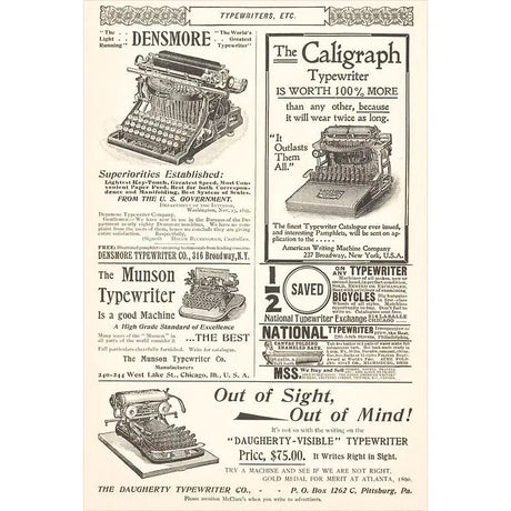 Found Image Press - Old Typewriter Advertisement Postcard

Elevate your inventory with this classic 3.5" x 5.5" postcard featuring an image from our American Commerce collection titled Old Typewriter Advertisement. It captures a nostalgic, vintage-inspired aesthetic that customers love. Perfect for adding a charming, retro flair to your repertoire.

• Size: 3.5" × 5.5"

• Made in USA using biodegradable, recycled, and recyclable materials
