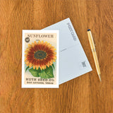 Elevate your inventory with this classic 3.5" x 5.5" postcard featuring an image from our Gardening collection titled Sunflower Seed Packet.